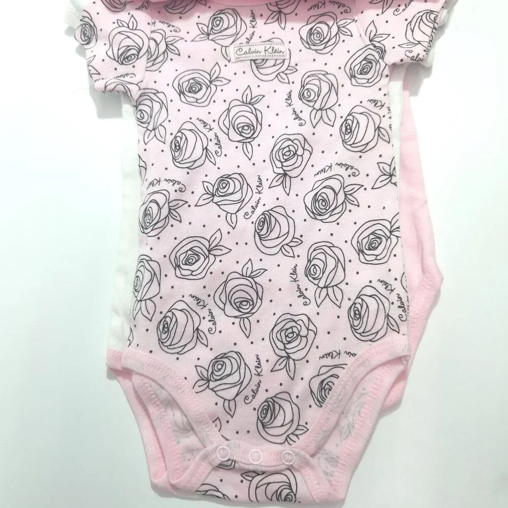Calvin Klein Baby Girl Layette 5-Pack Bodysuits Newborn 3-6 M Pink Black White